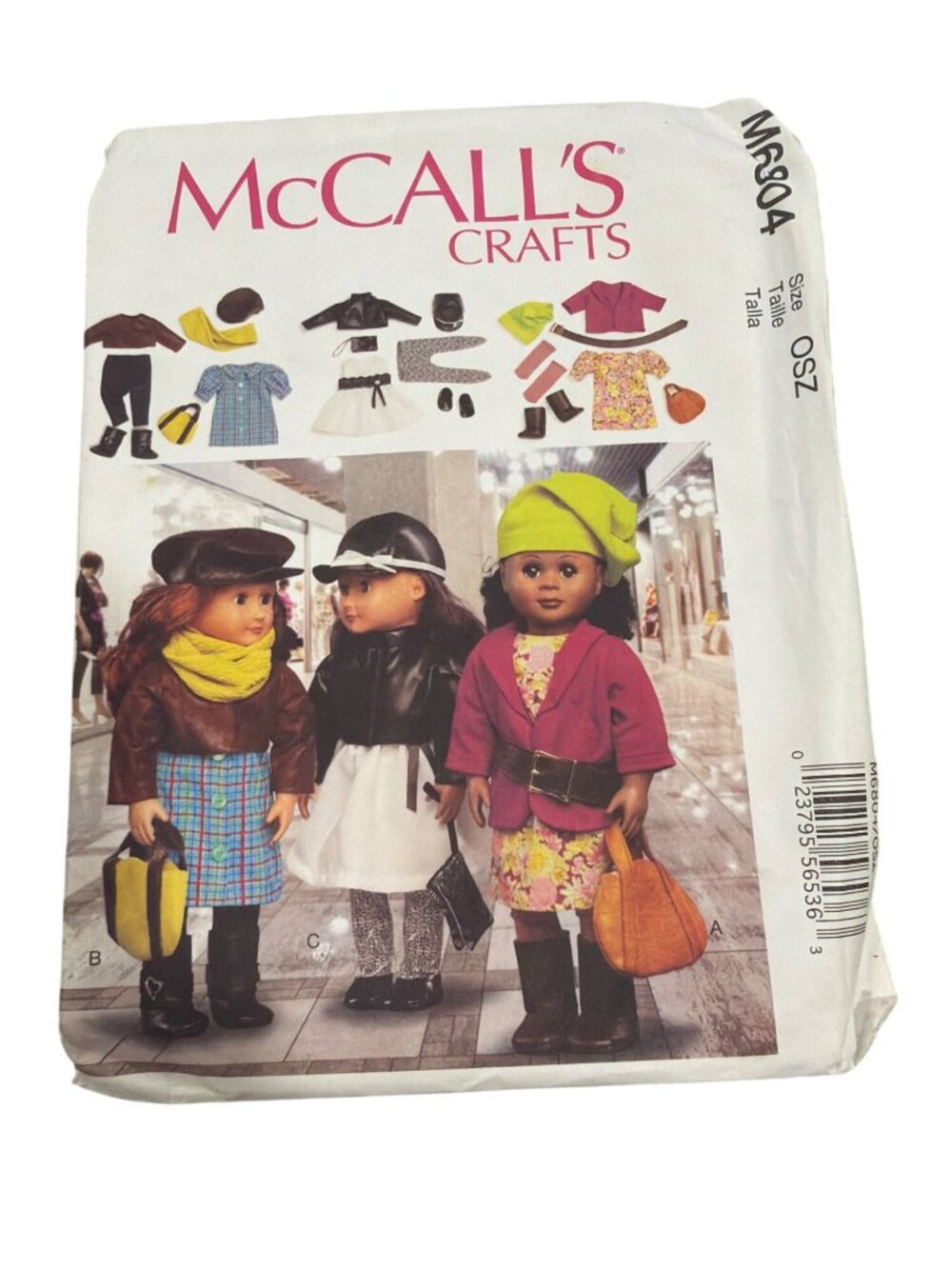 McCalls Crafts M6804 18" Doll Clothes Sewing Pattern OSZ Outfits A/B/C